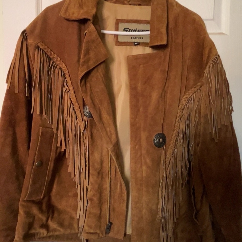 Fringed Suede Leather Jacket - Brown